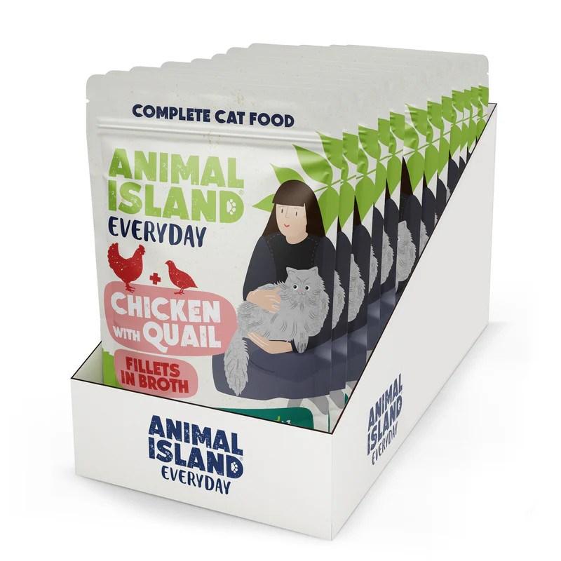 ANIMAL ISLAND Everyday – Kylling med vagtel, fileter i bouillon vådfoder til kat – 12×85 g