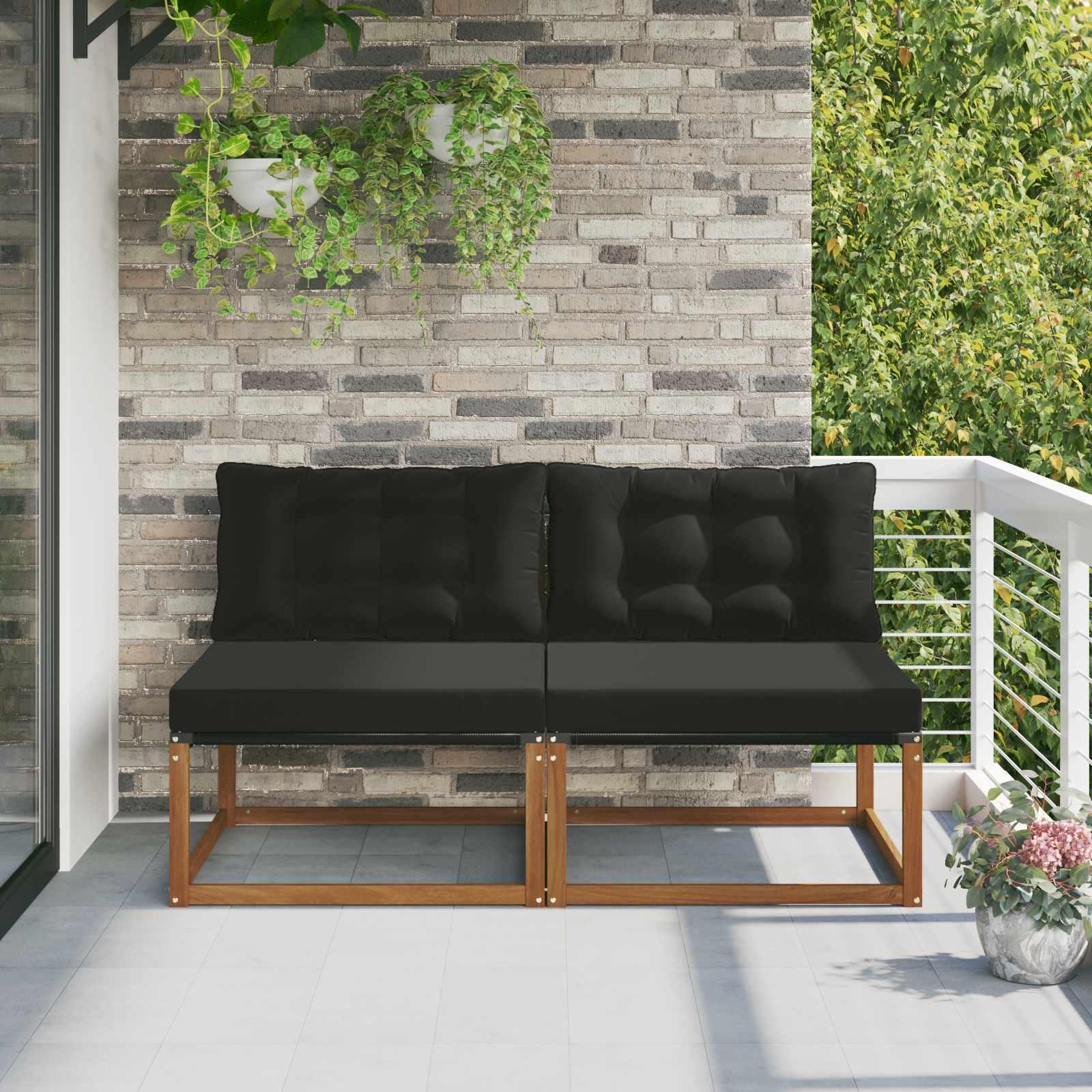 2 Stk Udendørs Mellem Sofa Massivt Akacietræ Naturfarvet