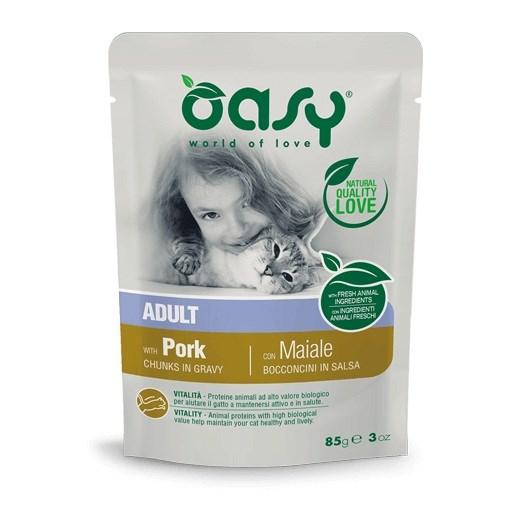 Oasy Adult vådfoder til kat – Chunks in Gravy, svin 85 g