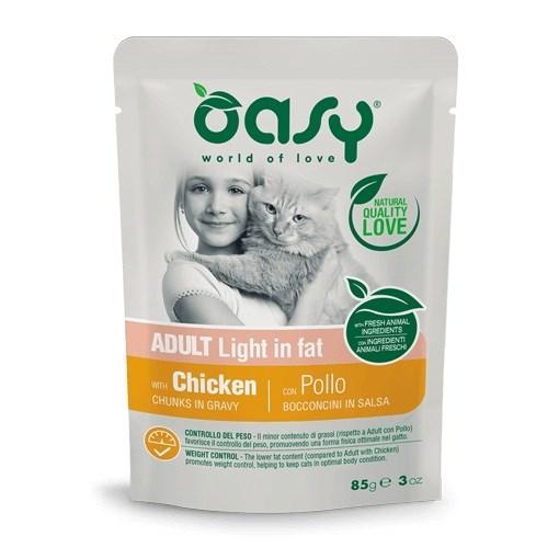 Oasy Adult Light in Fat kylling i sovs – vådfoder til kat, 85 g