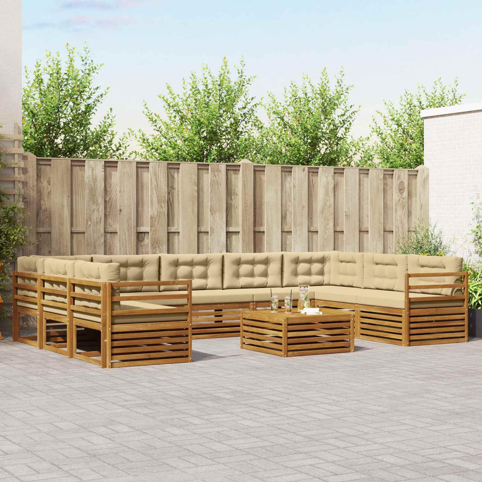 Sofasæt med pude 10 stk Naturlig og Beige Massivt Akacietræ