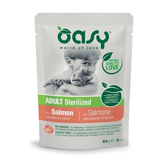 Oasy Adult Sterilized vådfoder til kat – Laks, 85 g