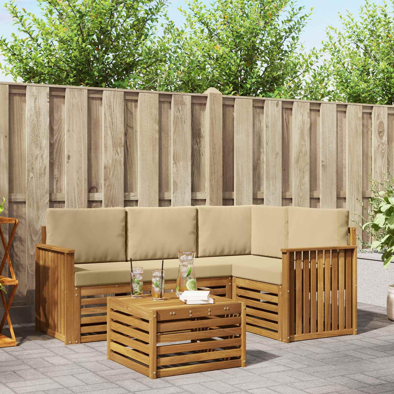 Udendørs modulsofa sæt i akacietræ - naturlig/beige, 5 dele