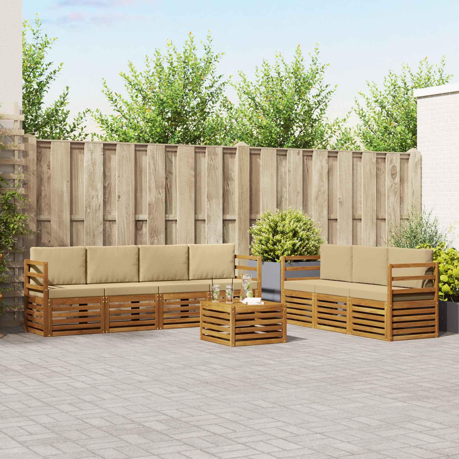 Sofasæt med pude 8 stk Naturlig og Beige Massivt Akacietræ
