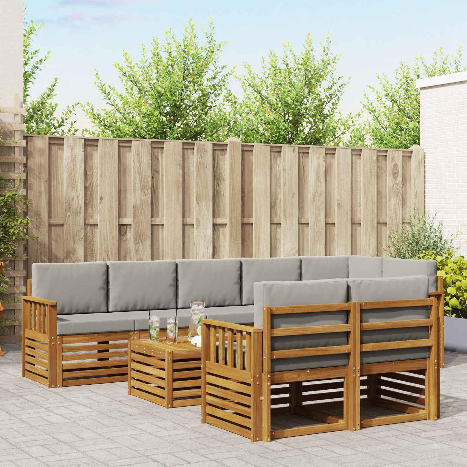 Sofasæt med pude 9 stk Naturlig og Lys Grå Massivt Akacietræ
