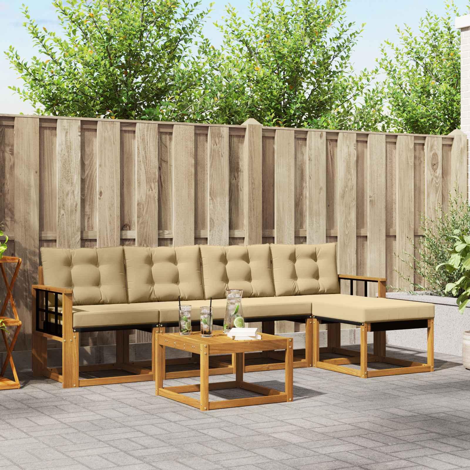 Udendørs sofagruppe med pude 6 stk Naturlig og Beige