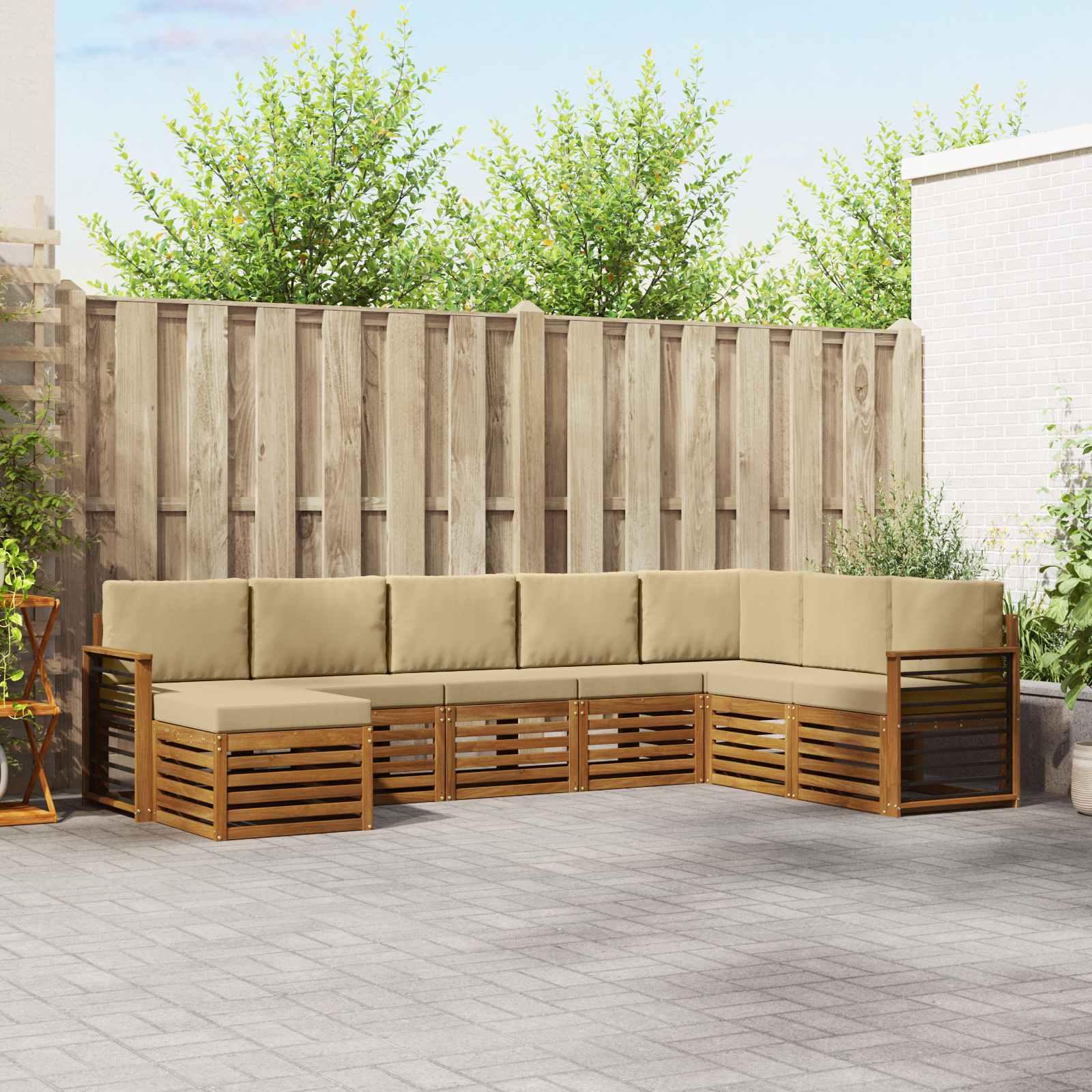 Sofasæt 8 Dele Massivt Akacietræ - Naturlig og beige / egnet til lejlighed