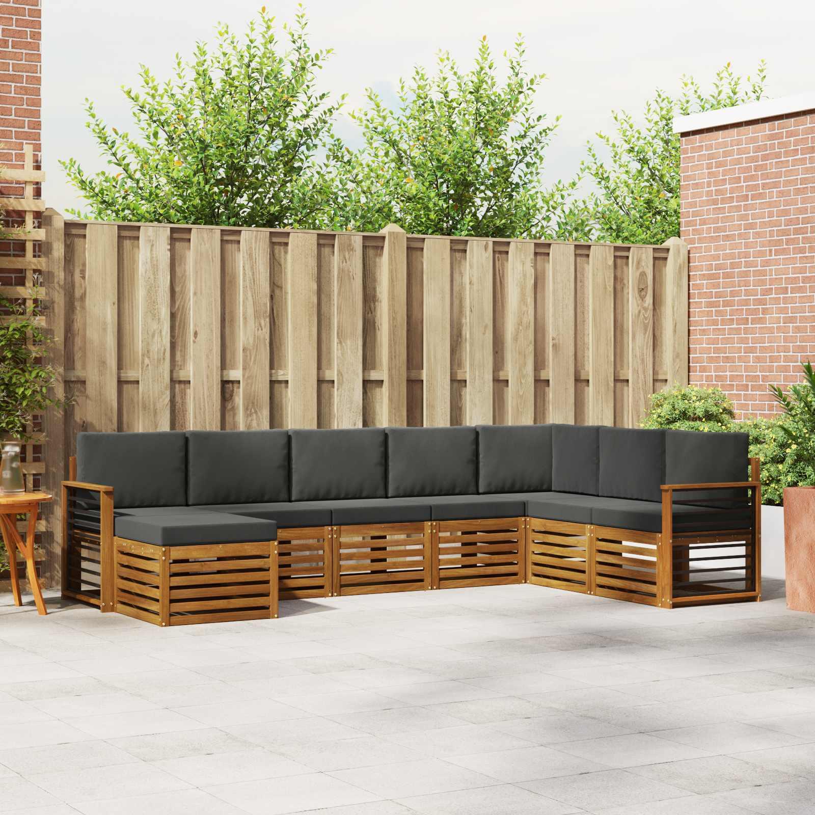Sofasæt 8 Dele Massivt Akacietræ - Naturlig og antracit / egnet til lejlighed