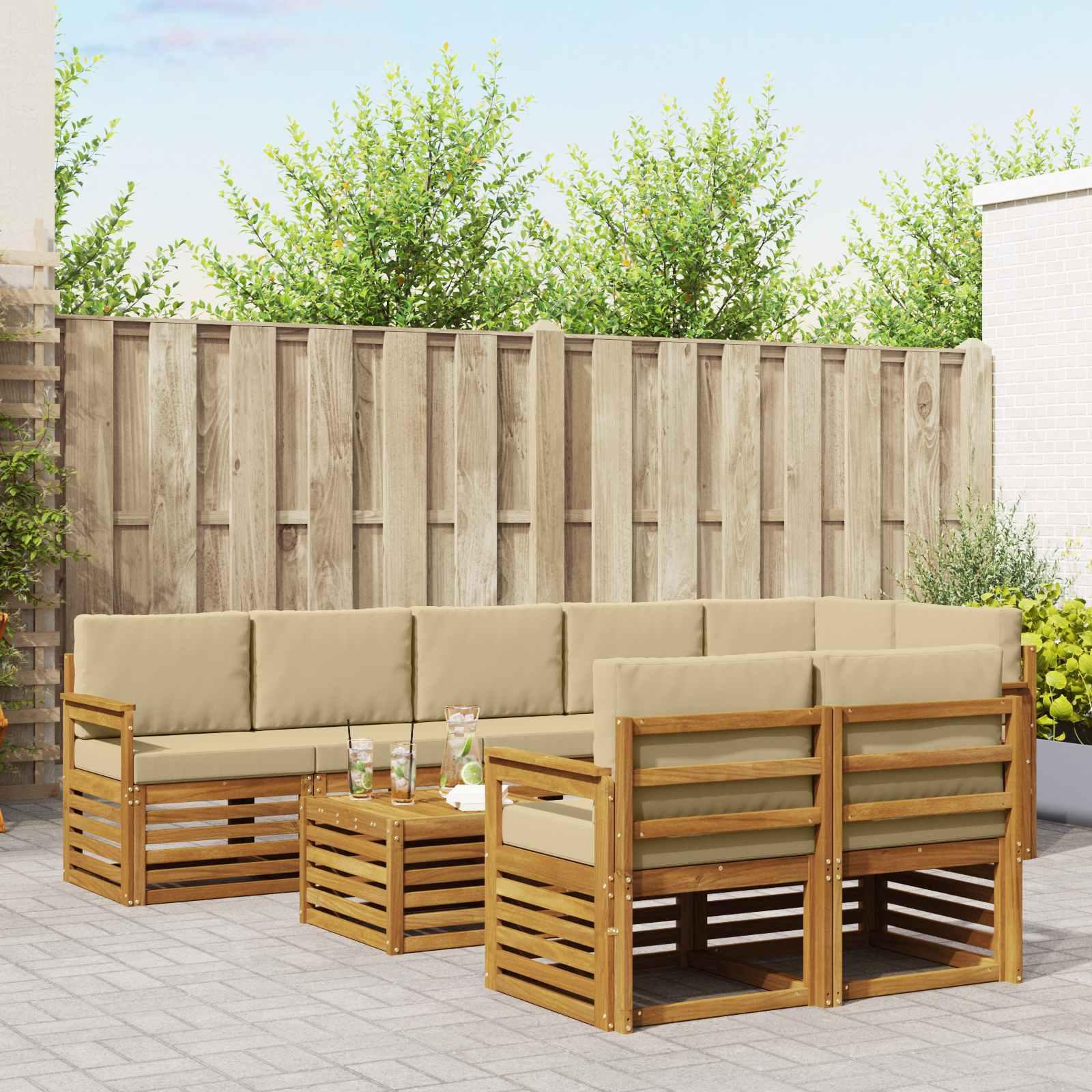 Sofasæt med pude 9 stk Naturlig og Beige Massivt Akacietræ