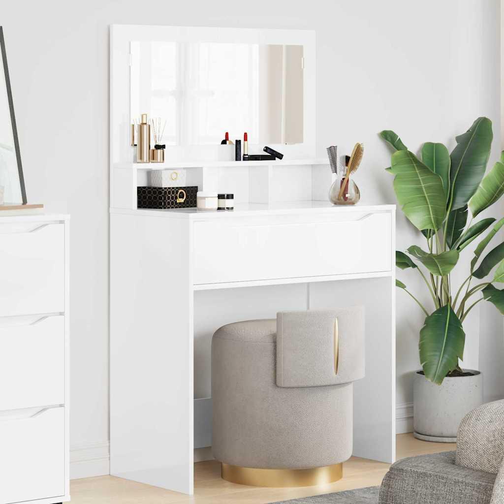 Soveværelsessminkeborde 80 X 39,6 X 135 Cm Konstrueret Træ - Hvid højglans