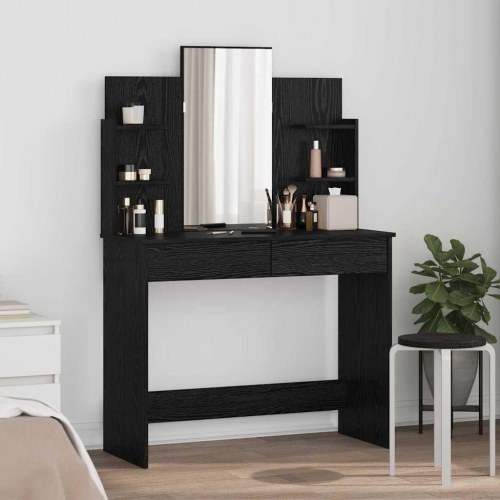 Makeupbord med spejl - sort eg, 96 × 39 × 142 cm, konstrueret træ