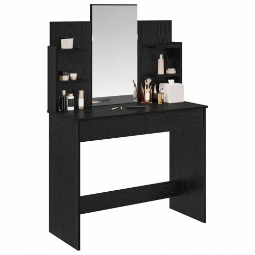 Makeupbord med spejl - sort eg, 96 × 39 × 142 cm, konstrueret træ