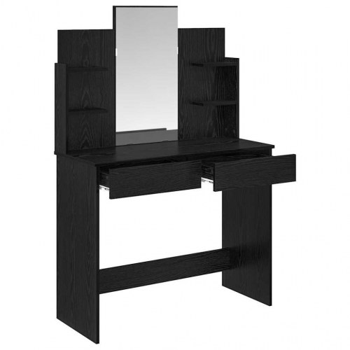 Makeupbord med spejl - sort eg, 96 × 39 × 142 cm, konstrueret træ
