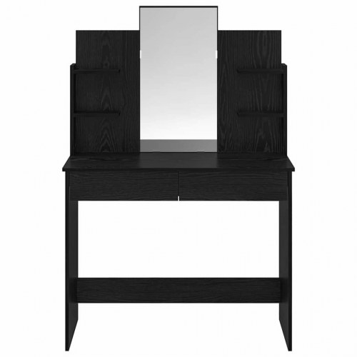 Makeupbord med spejl - sort eg, 96 × 39 × 142 cm, konstrueret træ