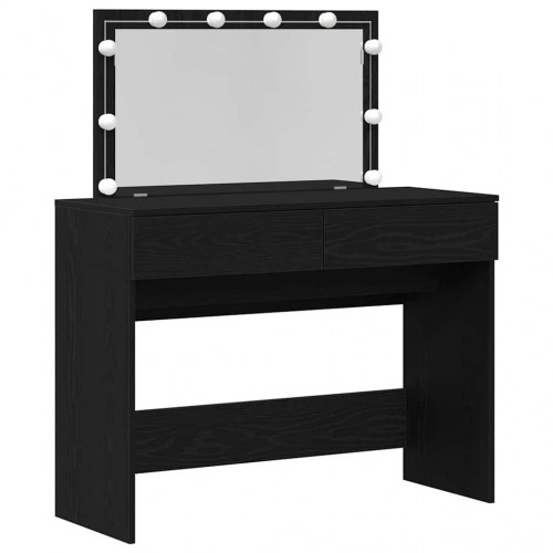 Sminkebord med spejl og LED-lys - sort eg, 100 x 40 x 120 cm