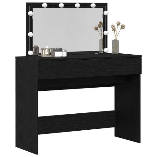 Sminkebord med spejl og LED-lys - sort eg, 100 x 40 x 120 cm