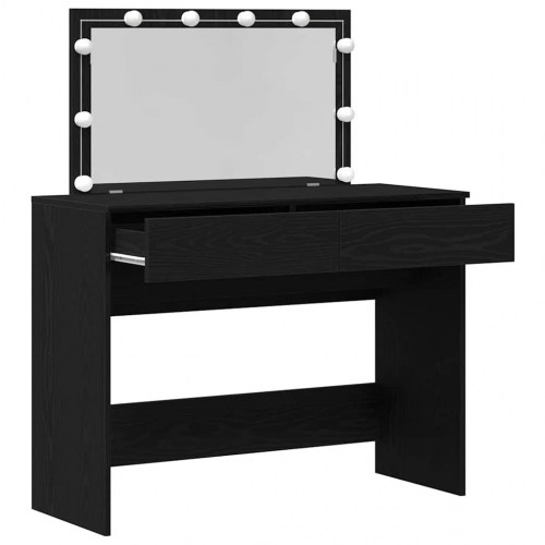 Sminkebord med spejl og LED-lys - sort eg, 100 x 40 x 120 cm