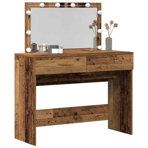 Sminkebord med LED-spejl - gammelt træ, 100 x 40 x 120 cm
