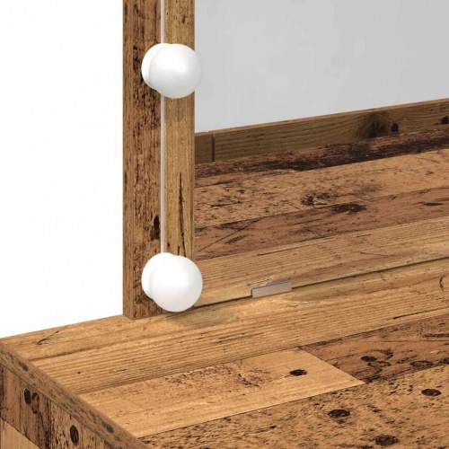Sminkebord med LED-spejl - gammelt træ, 100 x 40 x 120 cm