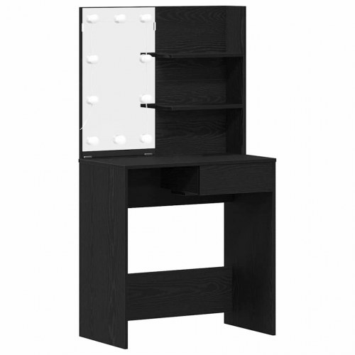 Makeupbord med LED, spejl og skuffe - sort eg, 74,5 × 40 × 141 cm