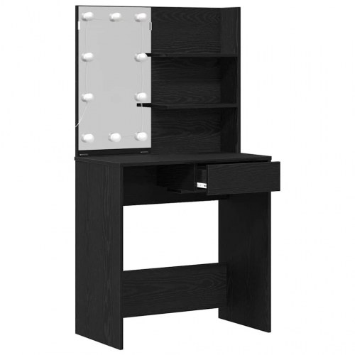 Makeupbord med LED, spejl og skuffe - sort eg, 74,5 × 40 × 141 cm