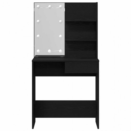 Makeupbord med LED, spejl og skuffe - sort eg, 74,5 × 40 × 141 cm