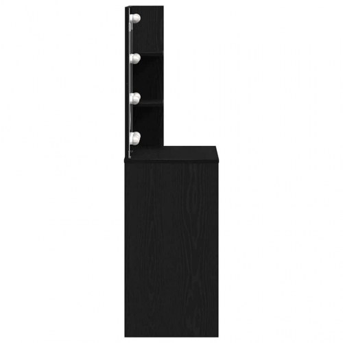 Makeupbord med LED, spejl og skuffe - sort eg, 74,5 × 40 × 141 cm