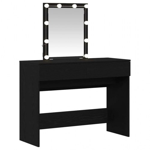 Makeupbord med LED-spejl - sort eg, 100 × 40 × 130 cm, konstrueret træ