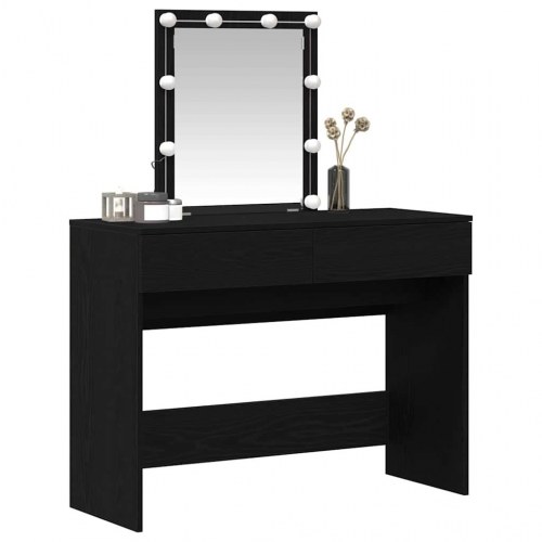 Makeupbord med LED-spejl - sort eg, 100 × 40 × 130 cm, konstrueret træ