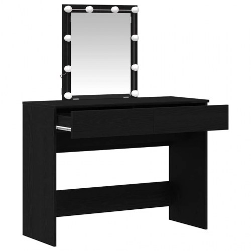 Makeupbord med LED-spejl - sort eg, 100 × 40 × 130 cm, konstrueret træ