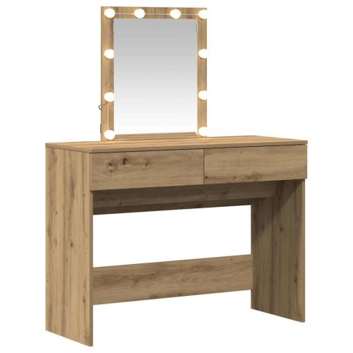 Makeupbord med LED-spejl - artisan egetræ, 100 × 40 × 130 cm, konstrueret træ
