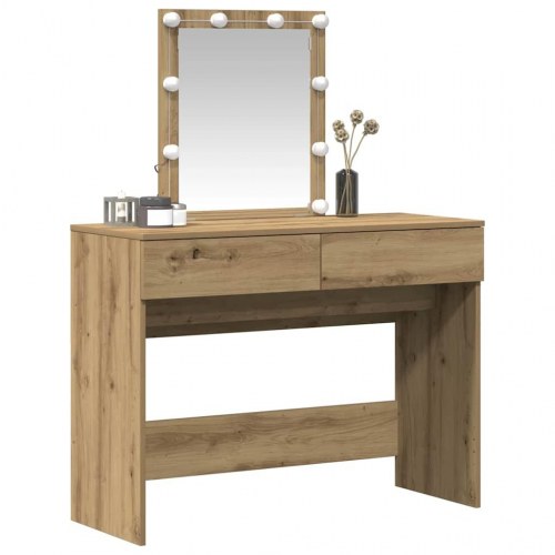 Makeupbord med LED-spejl - artisan egetræ, 100 × 40 × 130 cm, konstrueret træ