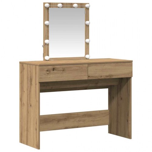 Makeupbord med LED-spejl - artisan egetræ, 100 × 40 × 130 cm, konstrueret træ