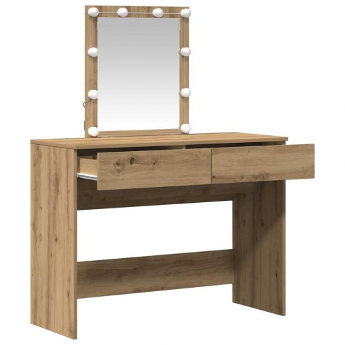 Makeupbord med LED-spejl - artisan egetræ, 100 × 40 × 130 cm, konstrueret træ