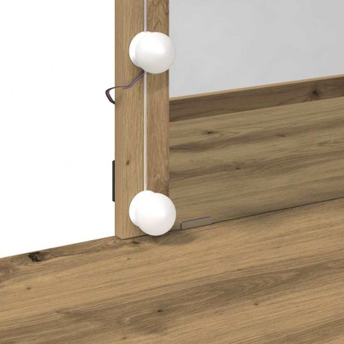 Makeupbord med LED-spejl - artisan egetræ, 100 × 40 × 130 cm, konstrueret træ