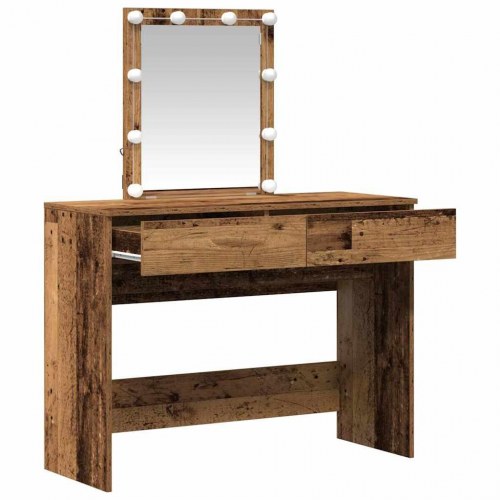 Makeupbord med LED-spejl - konstrueret træ, gammelt træ, 100 × 40 × 130 cm