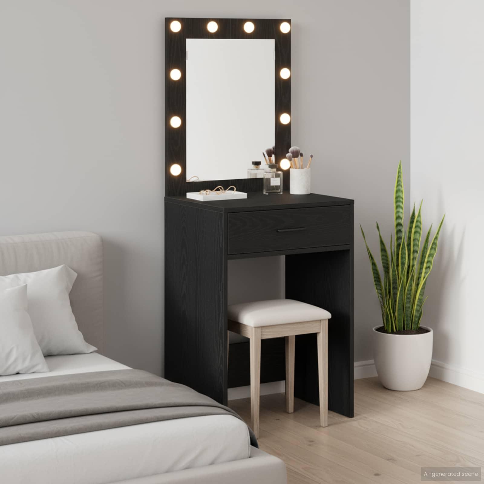 Make-up Bord med spejl Sort eg 50 x 41 x 135 cm Konstrueret træ