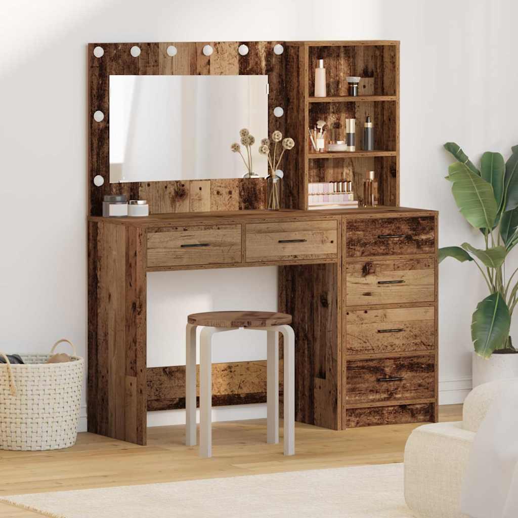 Makeupbord med spejl og LED-lys - brun, 78,5 × 41 × 135 cm, konstrueret træ