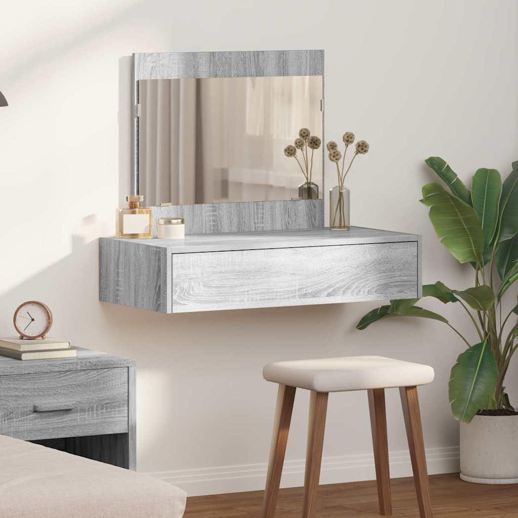 Makeupbord med spejl og skuffe - grÃ¥ 83 Ã 40 Ã 70 cm, konstrueret trÃ¦