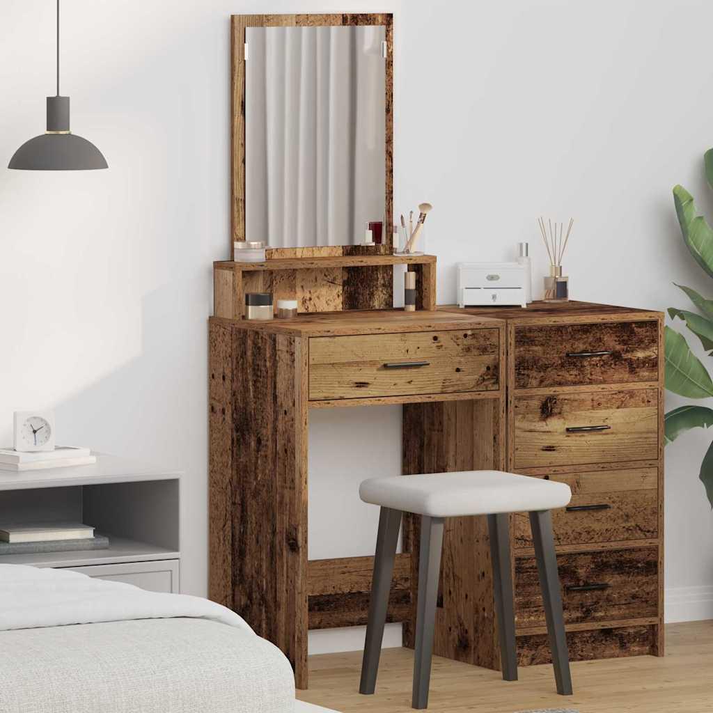 Makeupbord med spejl - gammelt trÃ¦-look 50 Ã 41 Ã 140 cm, konstrueret trÃ¦