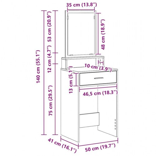 Dressingbord med skuffe Hvid 50 x 41 x 140 cm Konstrueret træ