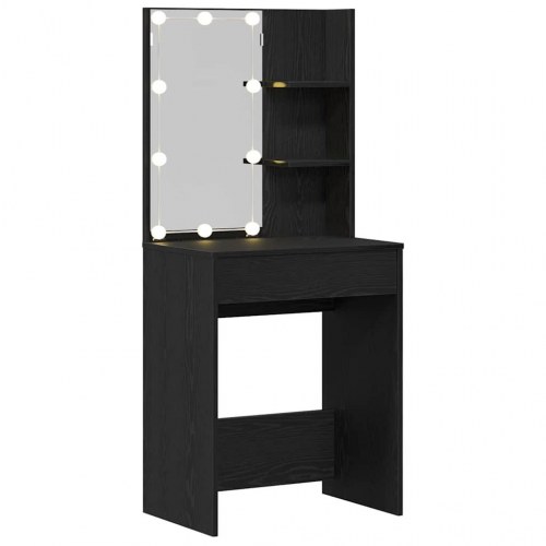 Makeupbord med LED-lys - sort eg, 60 × 40 × 140 cm, konstrueret træ
