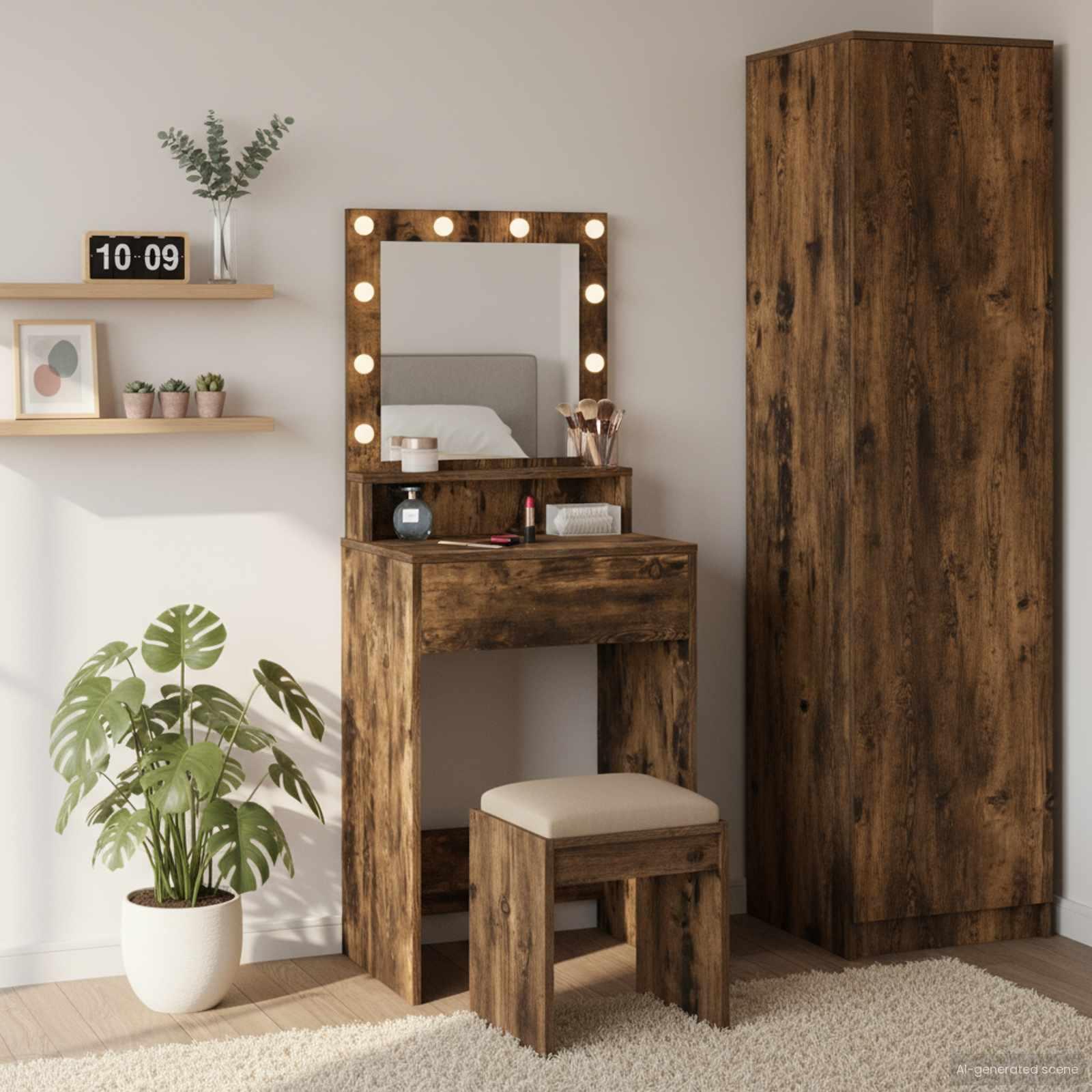 Makeupbord med hylde Røget eg 50 x 41 x 135 cm Konstrueret træ