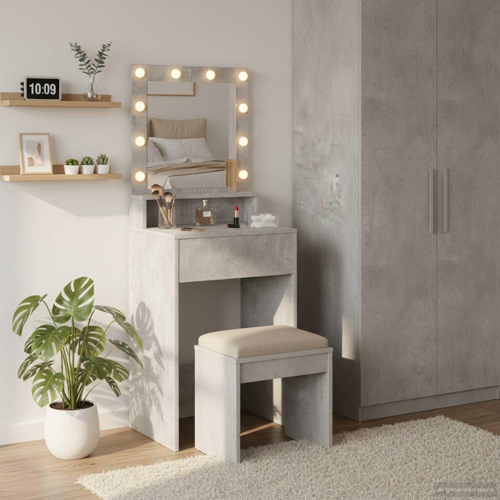 Makeupbord med hylde Betongrå 50 x 41 x 135 cm Konstrueret træ