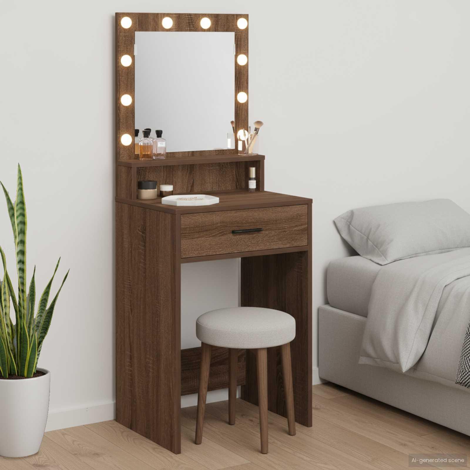 Makeupbord med skuffe Brun eg 50 x 41 x 135 cm Konstrueret træ