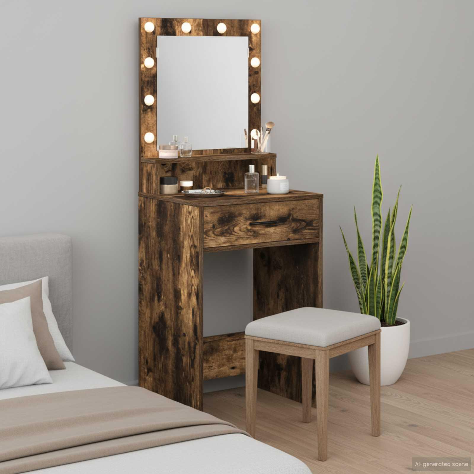 Makeupbord med skuffe Røget eg 50 x 41 x 135 cm Konstrueret træ