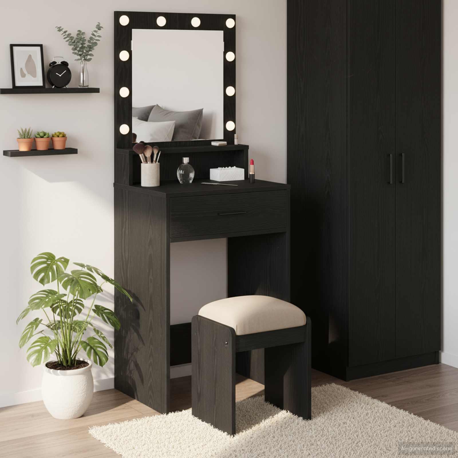Makeupbord med skuffe Sort eg 50 x 41 x 135 cm Konstrueret træ