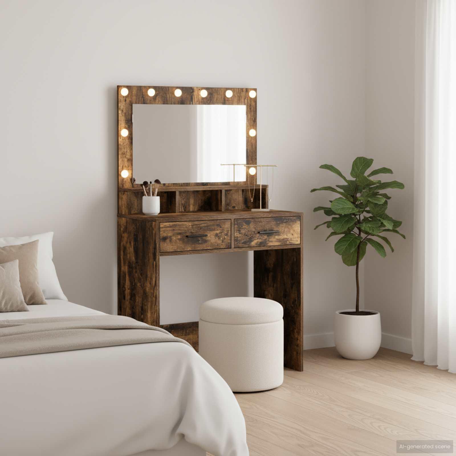 Makeupbord med skuffe Røget eg 79 x 41 x 135 cm Konstrueret træ