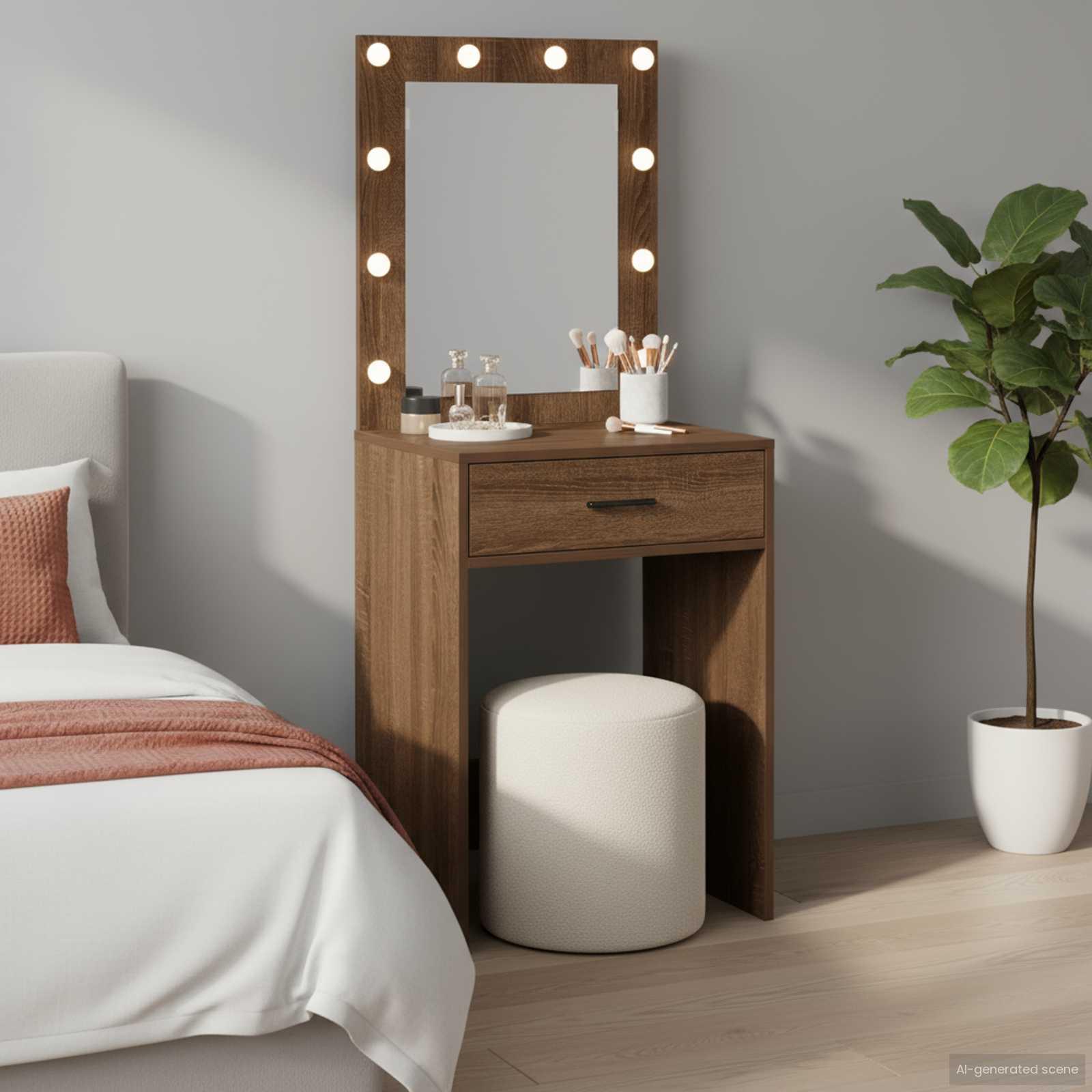 Make-up Bord med spejl Brun eg 50 x 41 x 135 cm Konstrueret træ