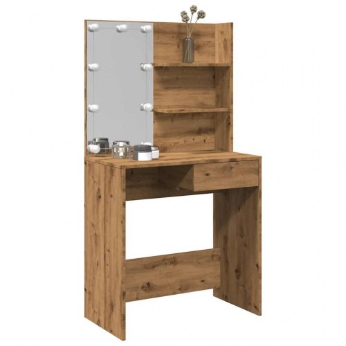 Makeupbord med LED-lys 74,5×40×141 cm - kunsteg